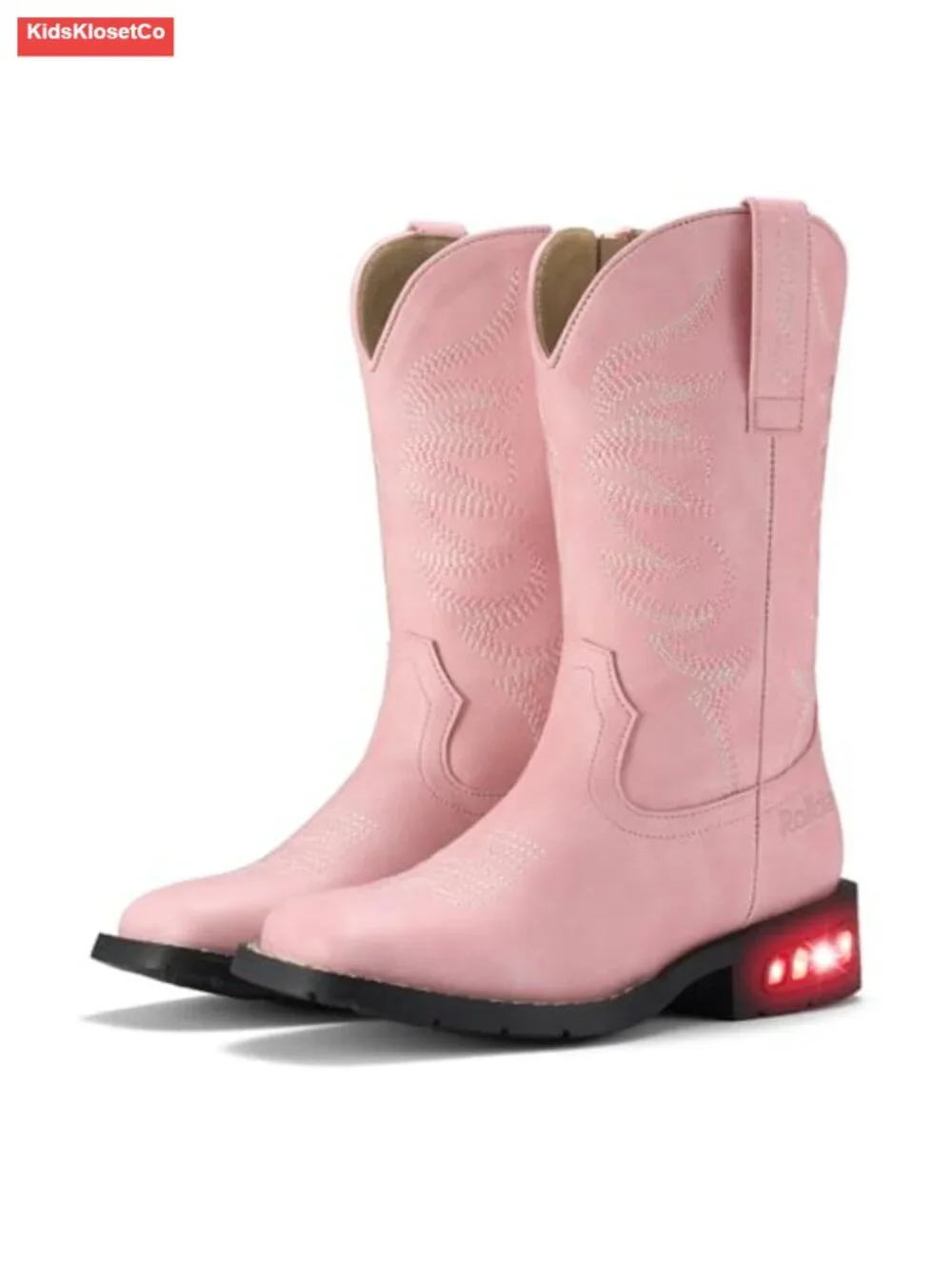 Light Up Western Cowboy Boots with Side Zipper for Kids